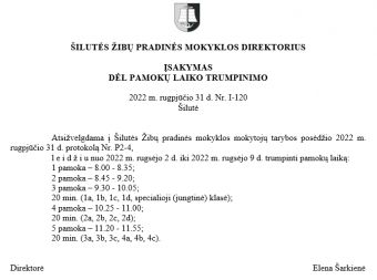 Nuotrauka - Pamokų laikas 2022 m. rugsėjo 2-9 d.